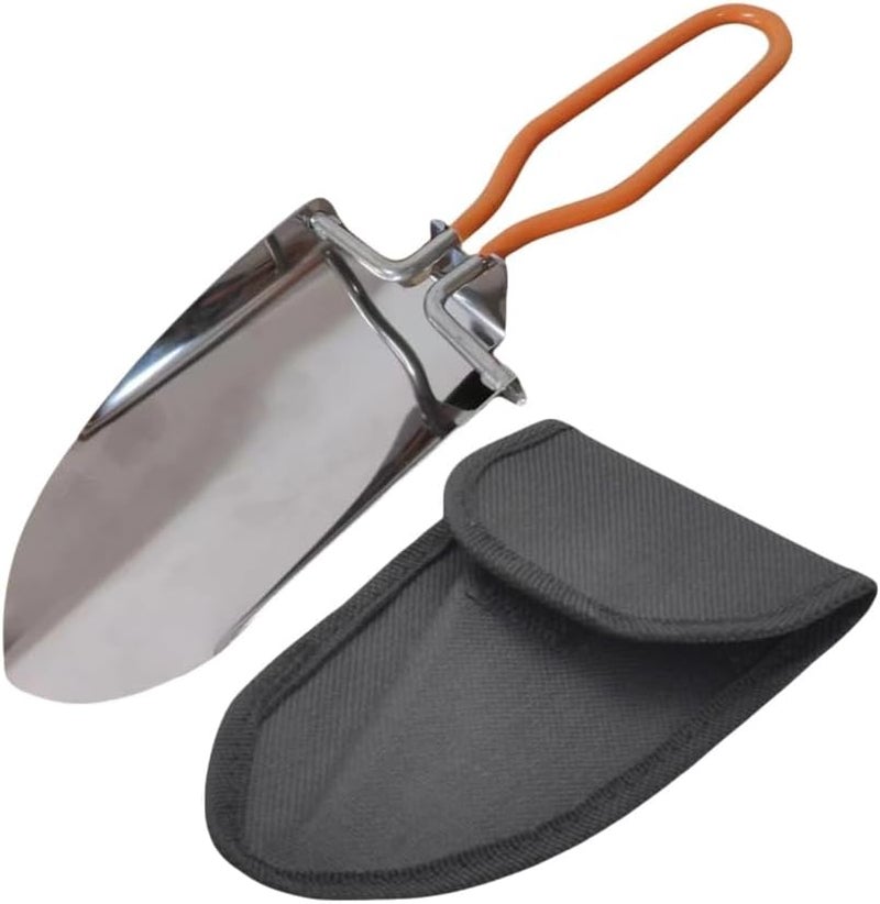 Narui Seven Stainless Steel Folding Shovel, Mini Lightweight Camping Shovel with Oxford Storage Bag, 2 Styles - Ideal for Gardening, Hiking, Beach, Outdoor Digging (Orange PVC Anti Slip Handle) - Image 1